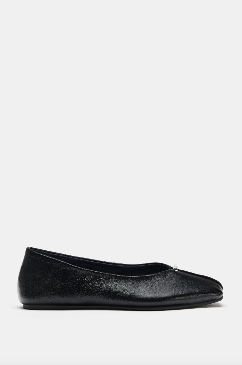 ZARA, Leather Ballet Flats With Metallic Detail - Black - 5