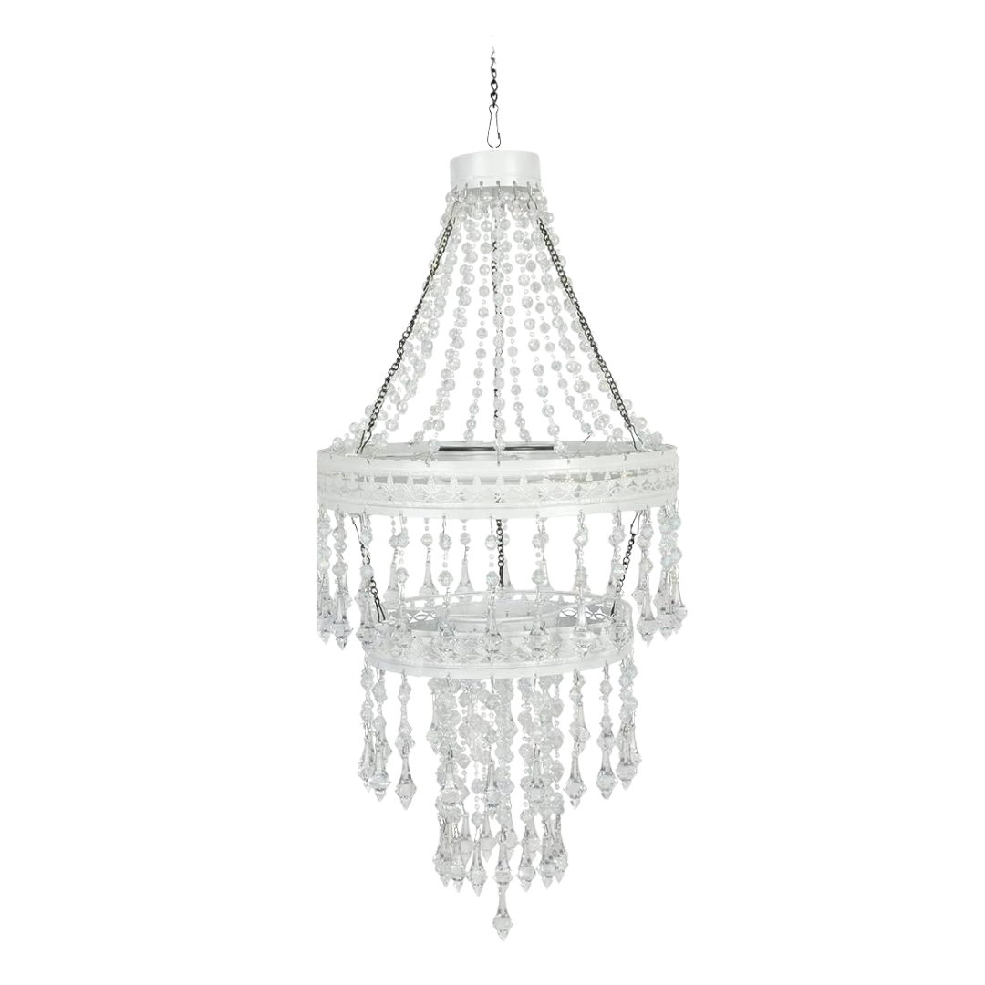 Solar Crystal Hanging Chandelier Outdoor Decorative Garden Light | Acrylic Crystals With 30 Warm Leds for Gazebo, Wedding, Party, Tree Perfect Gift for Mom