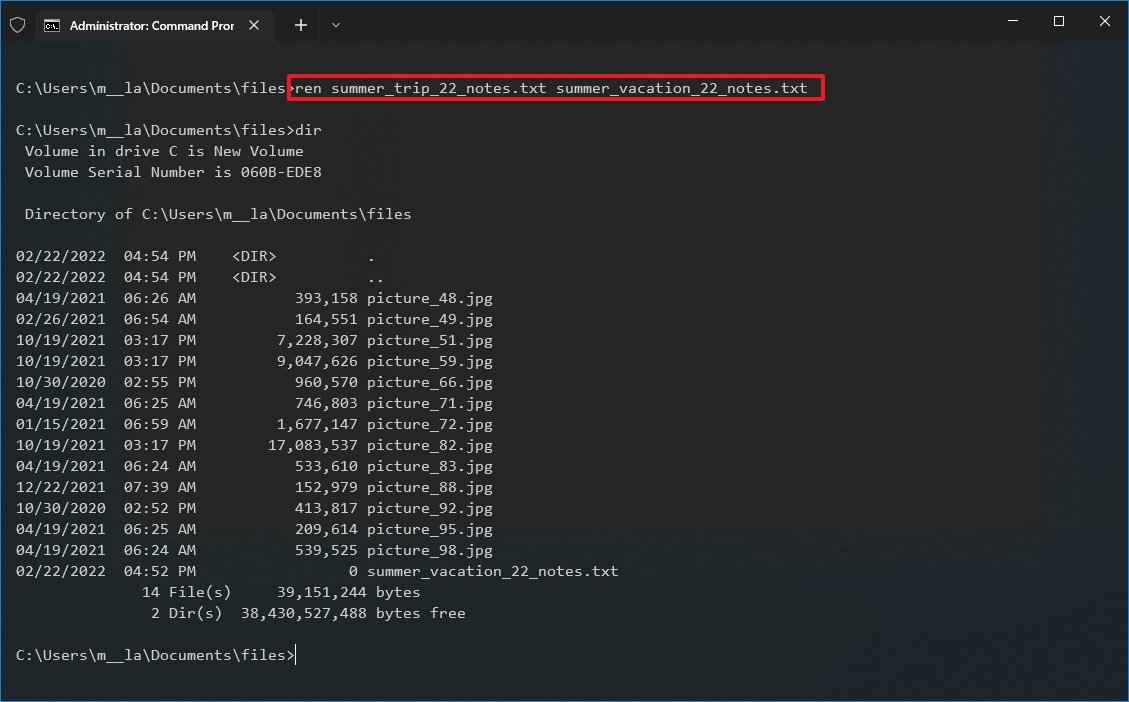 Command Prompt rename single file