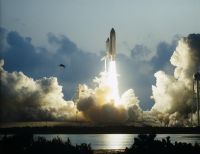 NASA's space shuttle Endeavour launched on its first mission from the Kennedy Space Center in Cape Canaveral, Florida on May 7, 1992 during the STS-49 mission.