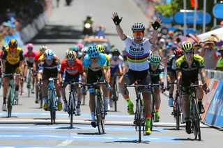 Peter Sagan (Bora-Hansgrohe) celebrating his first Tour Down Under stage win