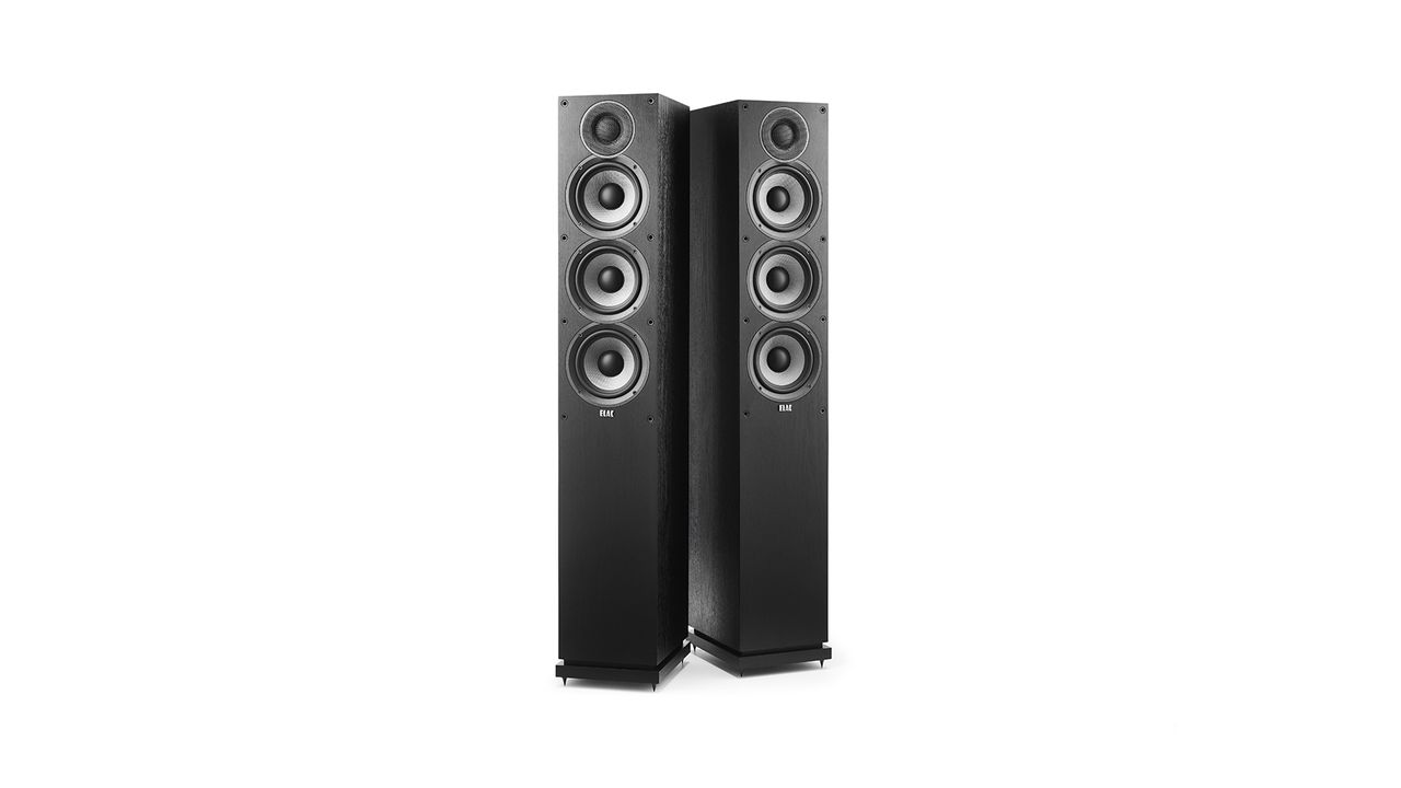 Elac Debut 2.0 F5.2 on a white background in black