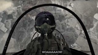 A screengrab from the War Machine video showing a pilot in the cockpit of a jet