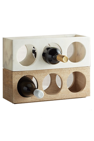 Wood and Marble Stacking Wine Rack Set of 2