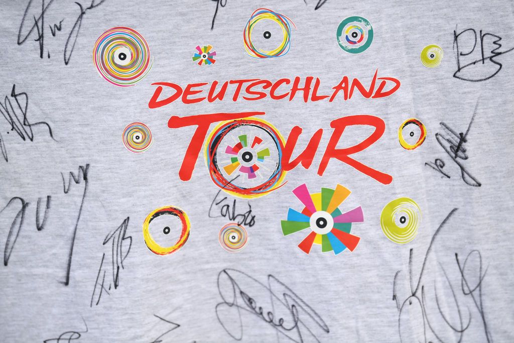 MEININGEN GERMANY AUGUST 25 Riders signatures detail view prior to the 37th Deutschland Tour 2022 Stage 1 a 1717km stage from Weimar to Meiningen DeineTour on August 25 2022 in Meiningen Germany Photo by Stuart FranklinGetty Images