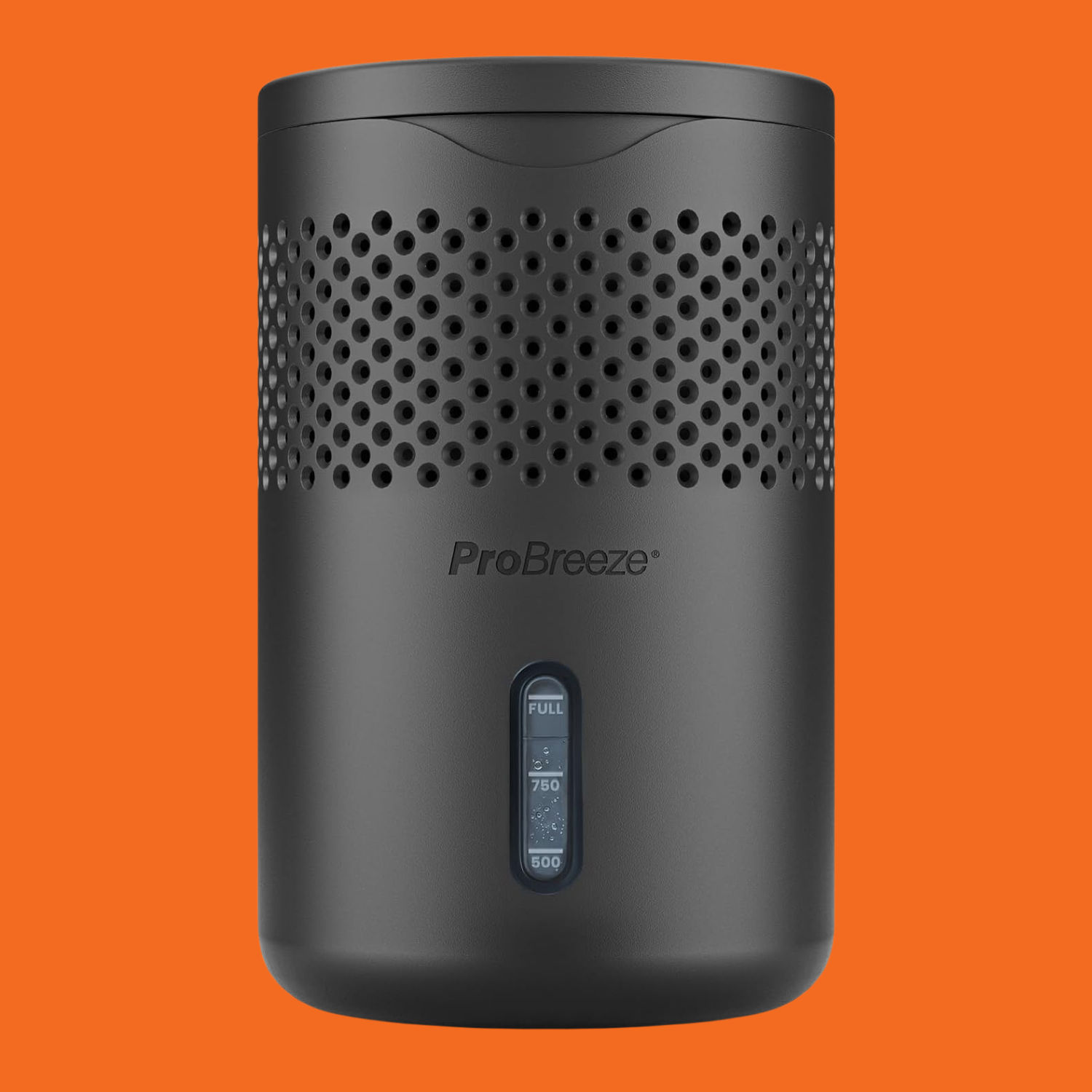 A black dehumidifier against an orange backdrop