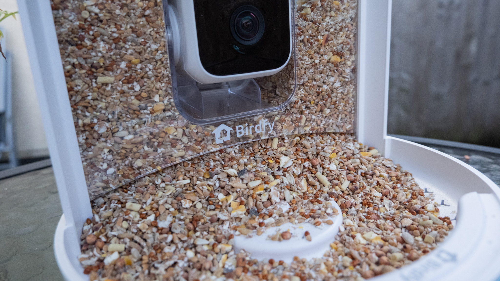 A Netvue Birdfy Feeder AI smart bird feeder