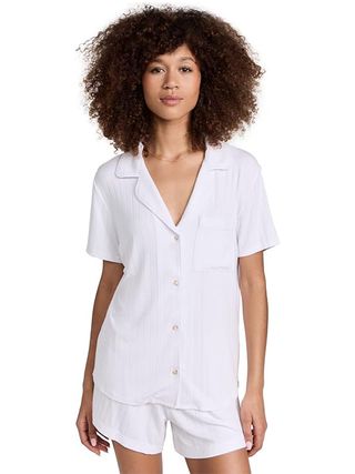 Eberjey, Eberjey Women's Gisele Rib Relaxed Short Pj Set, White, M