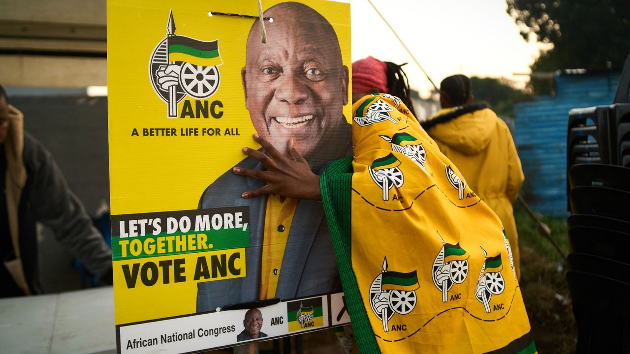 African National Congress booth set up for South Africa&#039;s national elections