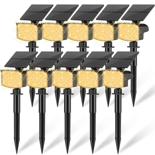 Nacinic Solar Spot Lights Outdoor Waterproof Adjustable Solar Powered Landscape Lights for Yard 3 Long Time Lighting Modes Spotlights for Pathway Garden Outside Wall Pool Porch- 10 Pack, Warm White