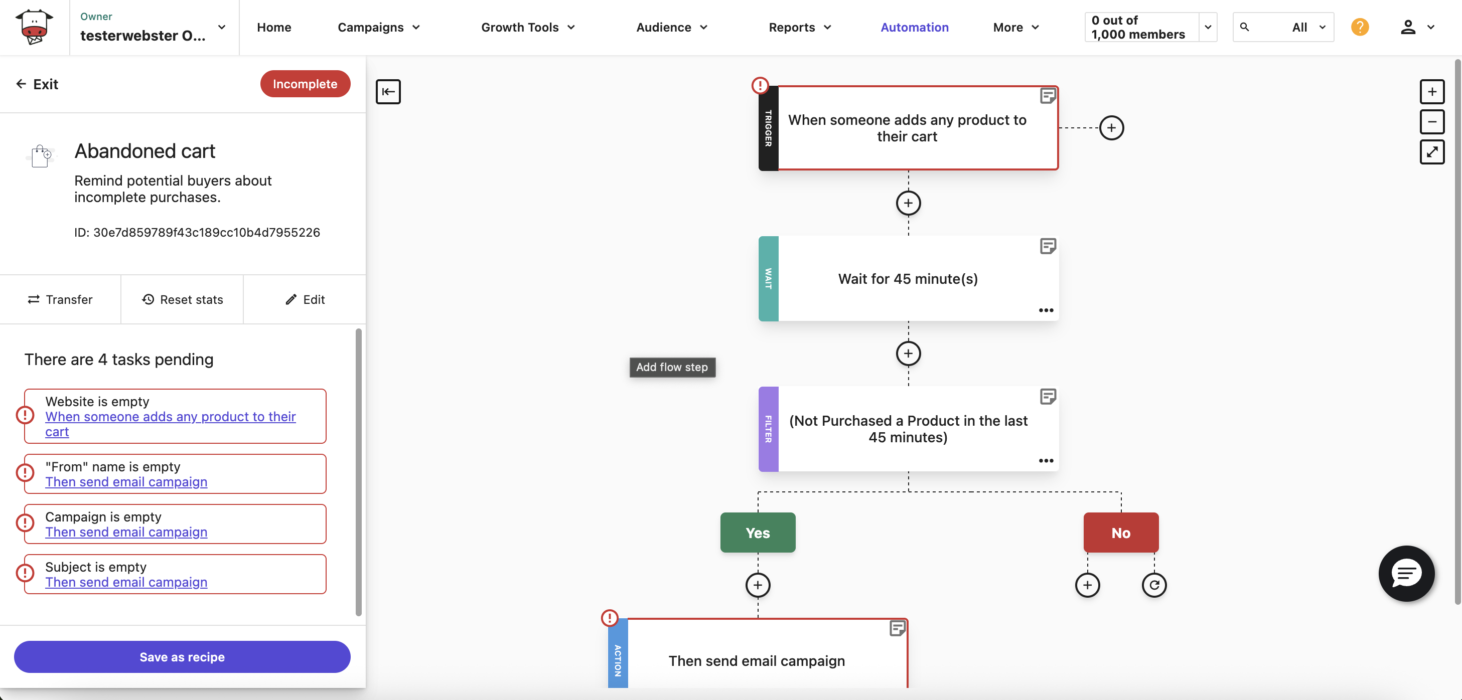 Screenshot of moosend platform
