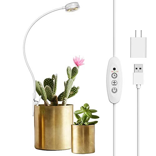 Sansi Grow Lights for Indoor Plants, Pot Clip Led Plant Lights for Indoor Growing, Full Spectrum, Plant Lamp With 4-Level Dimmable, Auto on Off 3 6 12 Hrs Timer for Succulents, Small Plant, White, 5v.
