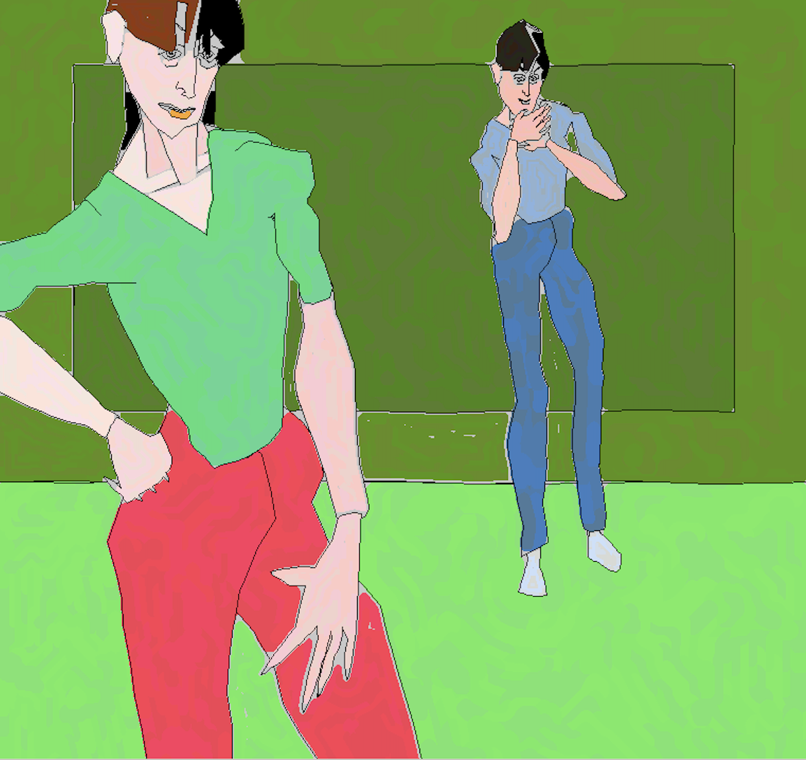 AI artwork of figures on colourful background