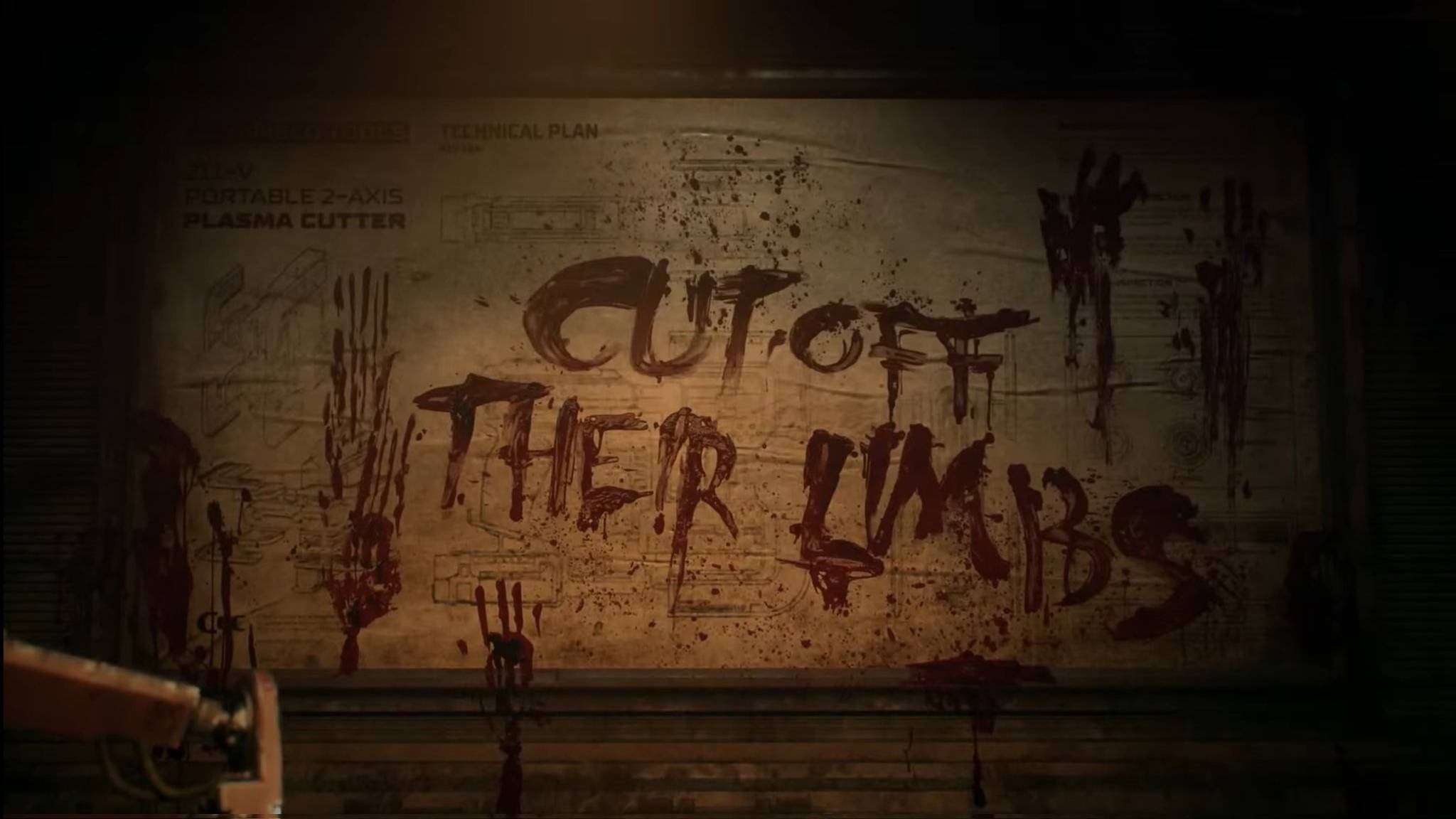 Dead Space remake cut of their limbs blood graffiti