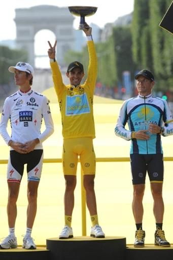 The 2009 Tour de France podium
