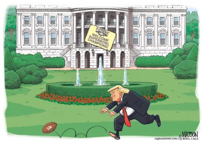 Political cartoon U.S. Trump Philadelphia Eagles White House kneeling NFL