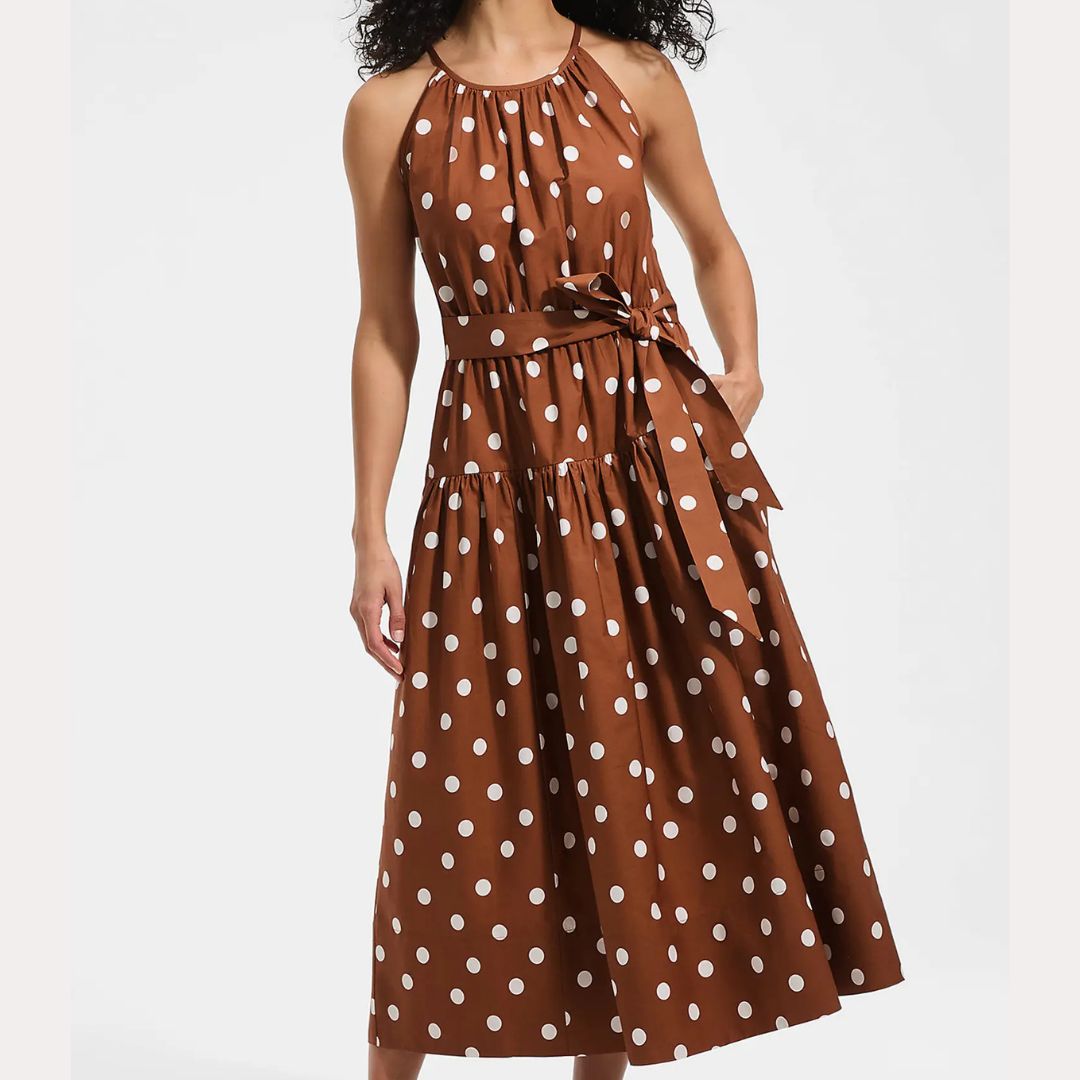 Lands' End Poplin Halter Polka Dot Midi Dress
