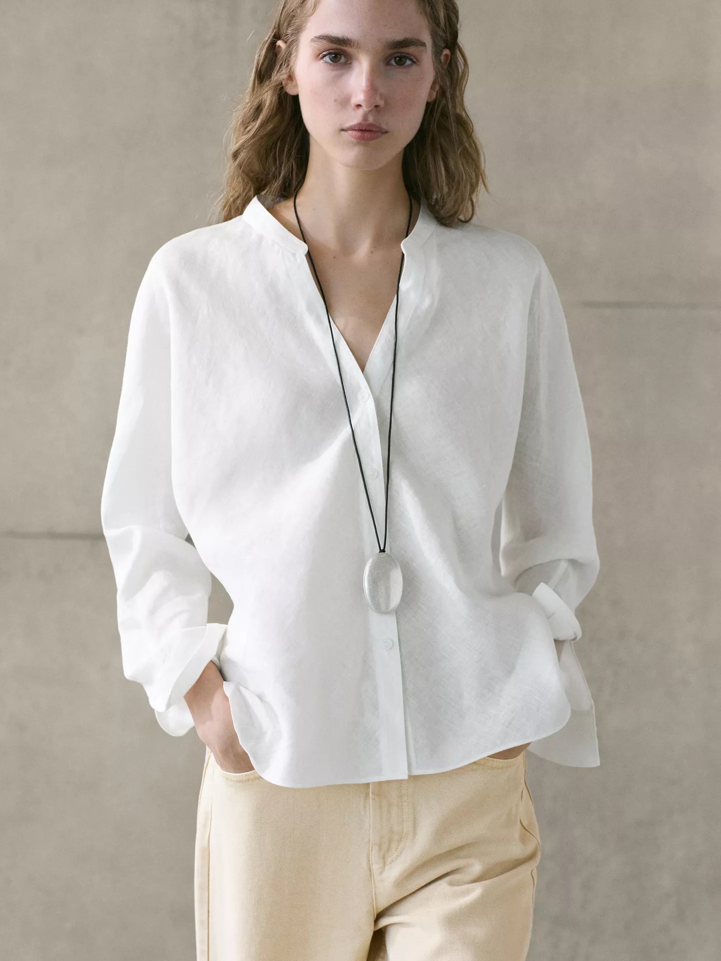 Massimo Dutti, 100% Linen Stand Collar Shirt