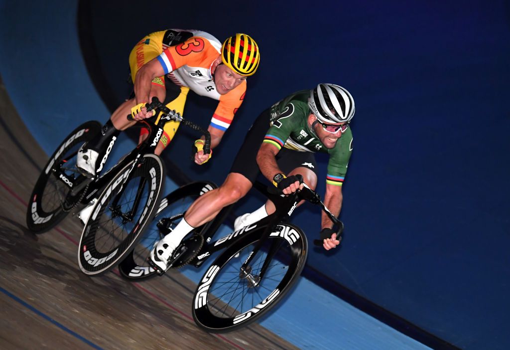 The Netherlands&#039; Wim Stroetinga (left) goes toe-to-toe with British sprinter Mark Cavendish on the final lap of the Elimination Race at the 2019 Six Day London, and it was Stroetinga who managed to come out on top