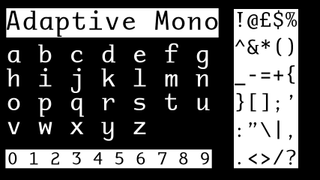 White text and black text on a white highlight displaying the decorative font Adaptive Mono.