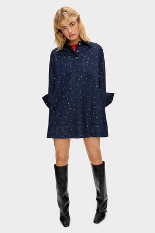 Grace Diamante Long Sleeve Denim Dress