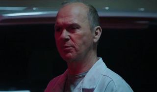 Michael Keaton lurks in front of an ambulance in Morbius.