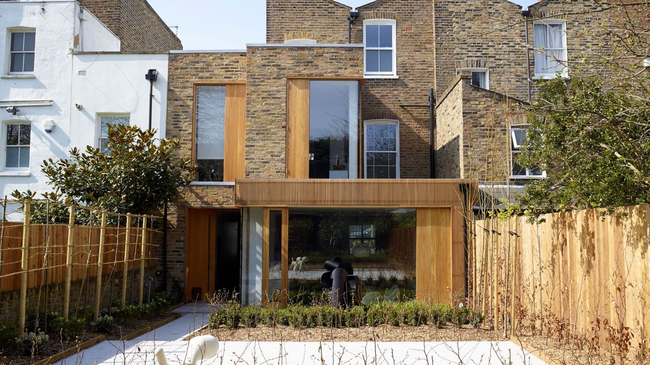 Rear of Victorian house with two-storey modernist extension