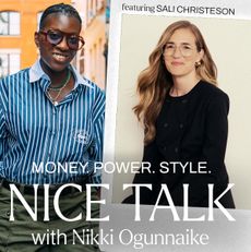 A photo of Nikki Ogunnaike with an inset photo of Sali Christeson and text reading Money. Power. Style. Nice Talk with Nikki Ogunnaike