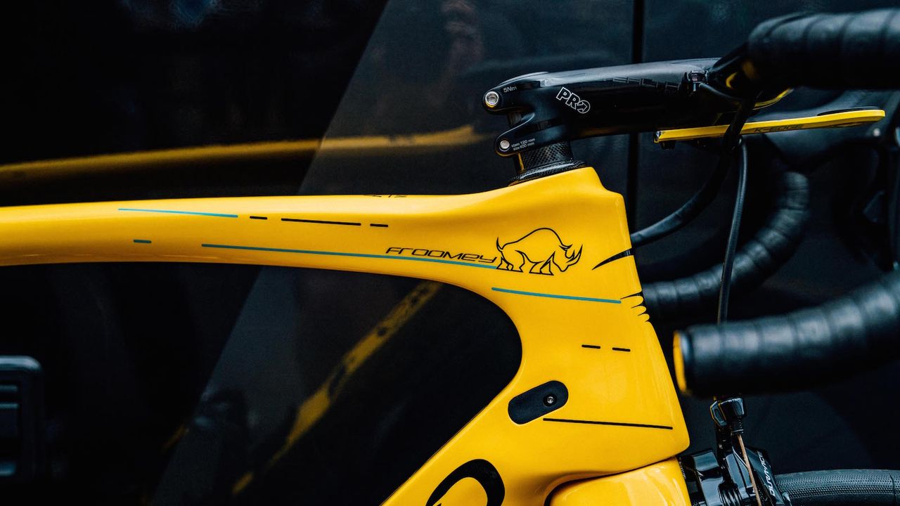 The head tube cluster retains 'Froomey' and an outline of a rhino