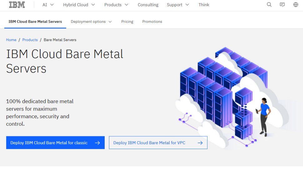 Website screenshot of IBM Cloud Bare Metal Servers (August, 2025)
