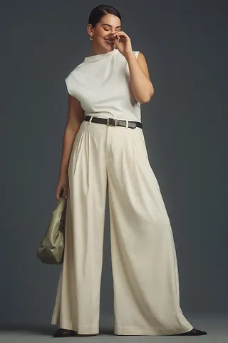 The Avery Pleated Wide-Leg Trousers by Maeve: Linen Edition