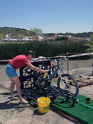 The Pedro's cleaning stations were on hand as usual at this year's Sea Otter Classic, complete with biodegradable cleaners and lubes.