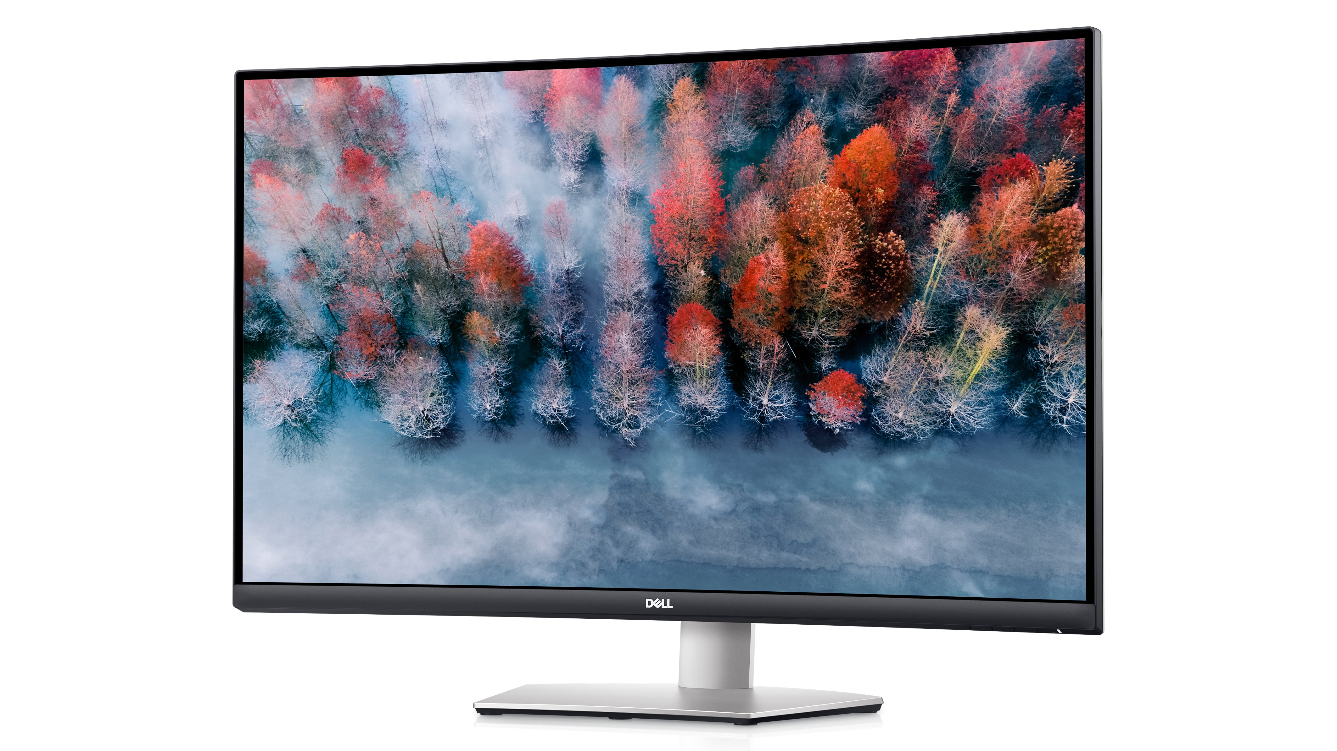 Dell 4K S3221QS Curved Monitor at an angle on a white background