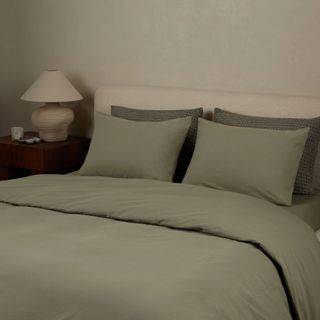 muted olive green bedding