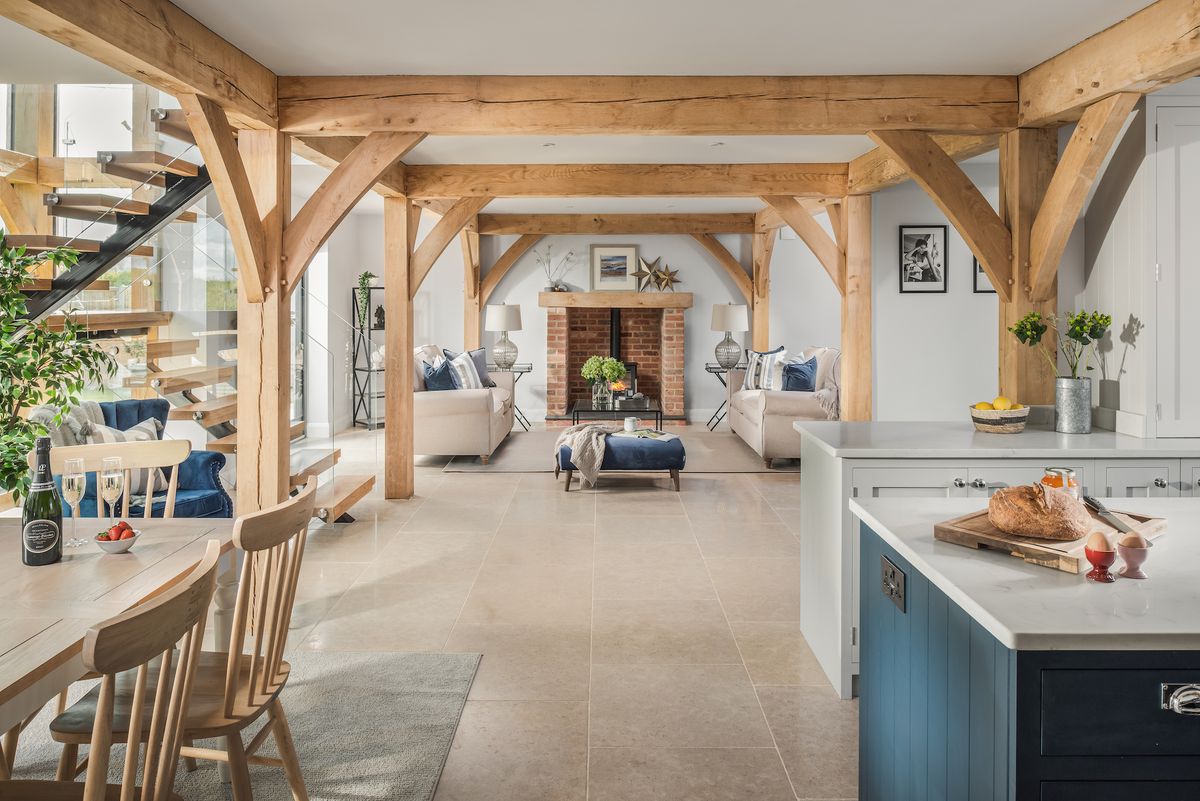 oak frame home with open plan living layout