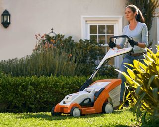 mowing lawn with stihl lawn mower