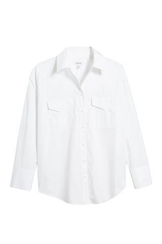 Nordstrom white Poplin Two-Pocket Button-Up Shirt on a white background