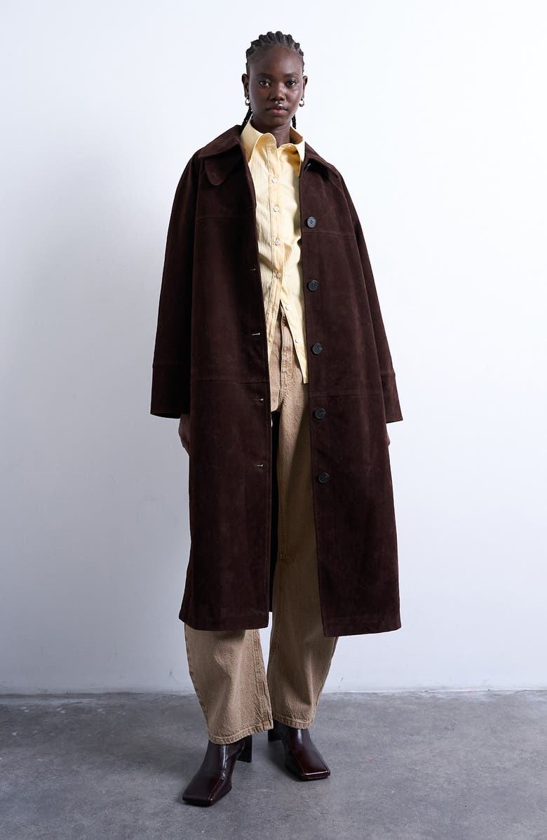 Long Faux Suede Car Coat