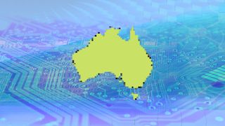 Pixelated Australia over a motherboard image