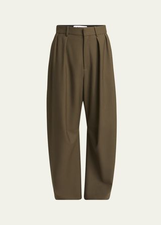 Barrel Leg Pleated Wool Trousers