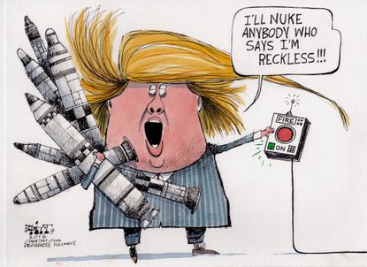 Political cartoon U.S. Donald Trump nuclear power reckless