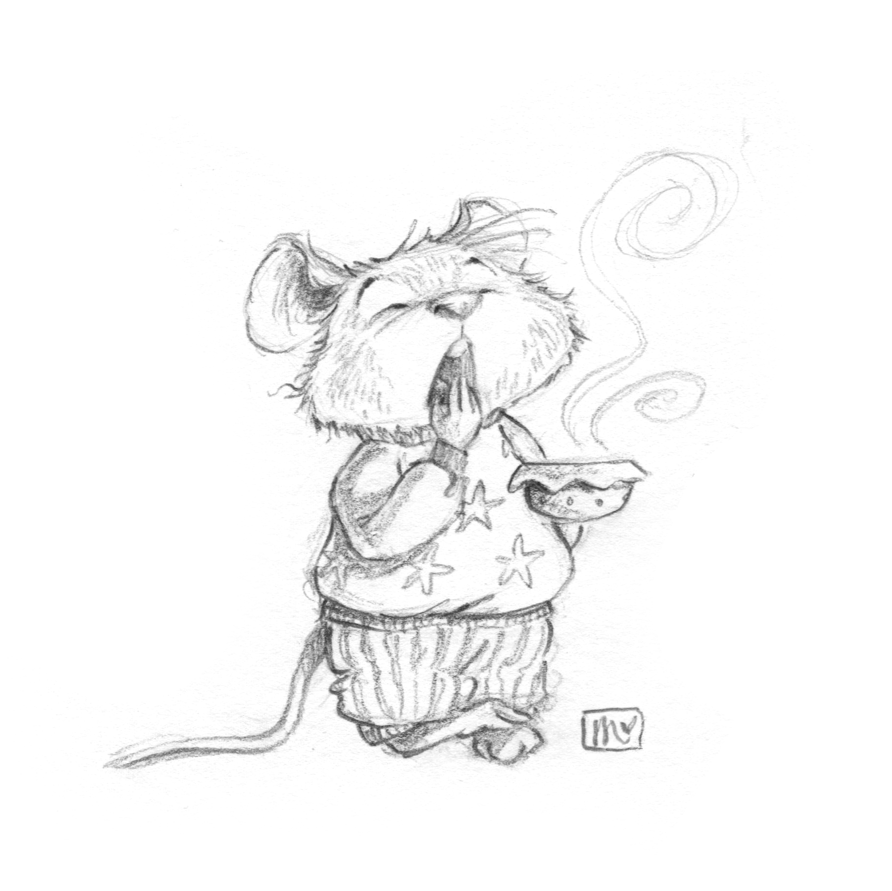 Storyful characters; a cartoon mouse yawning
