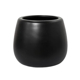 A black round handmade pot