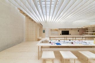 The nordic pavilion at the 2021 Venice architecture biennale houses a timber structure designed by Helen & Hard