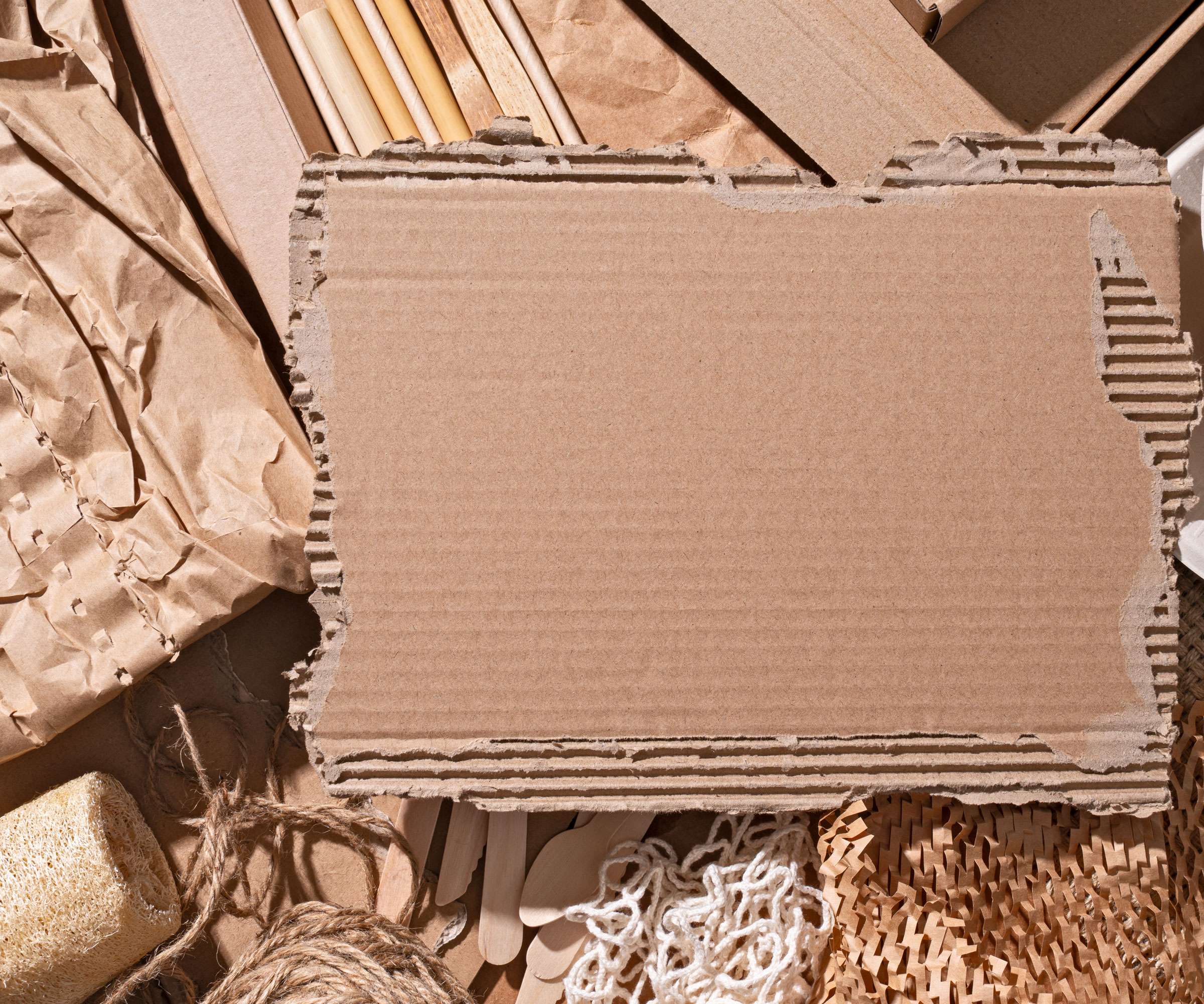 cardboard sheet lying on brown paper mix