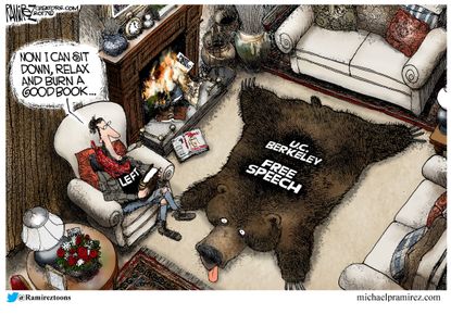 Political cartoon U.S. College campus Berkeley free speech Ann Coulter