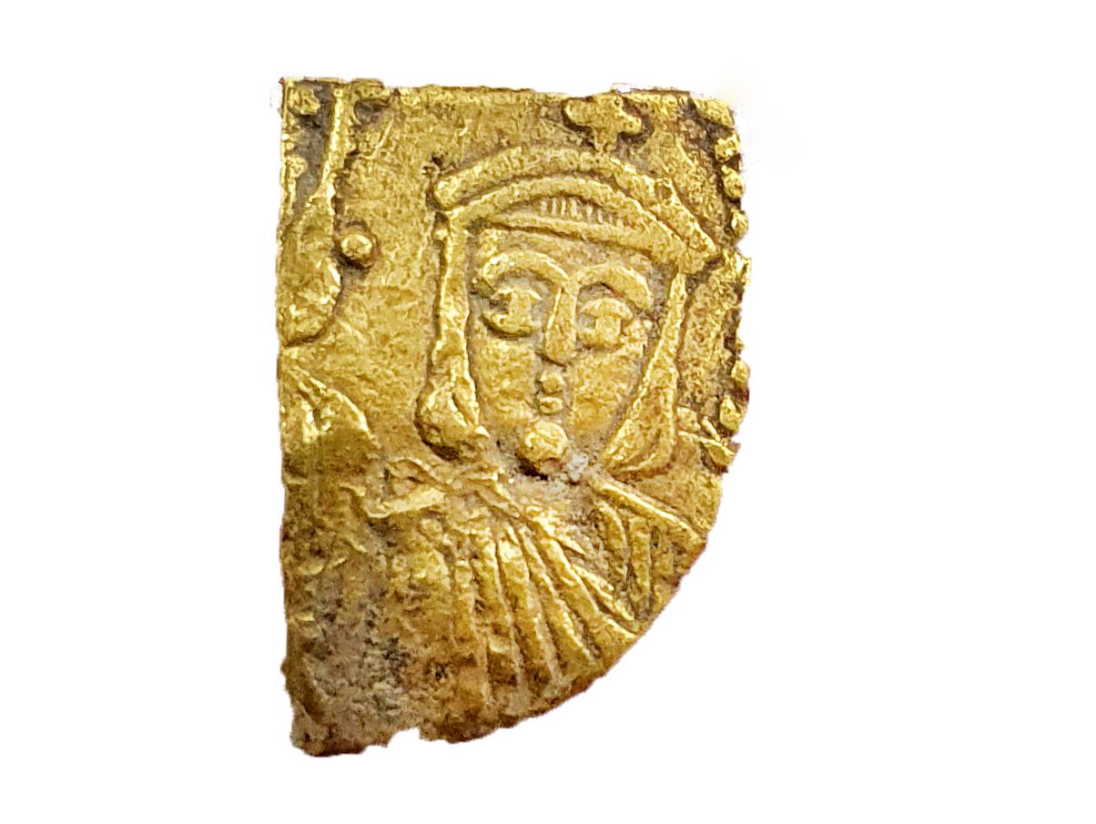 The rare Byzantine coin fragment depicting Emperor Theophilos.