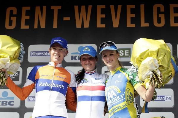 The women's Gent-Wevelgem podium: Iris Slappendel, Lizzy Armitstead and Jessie Daams
