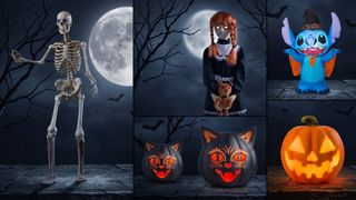 A selection of Halloween decorations, including the famous Skelly