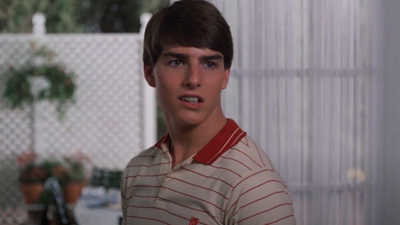 Tom Cruise in Risky Business looking forward.